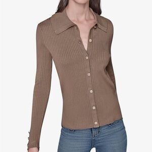 Karl Lagerfeld Brown Ribbed Women's Cardigan Top